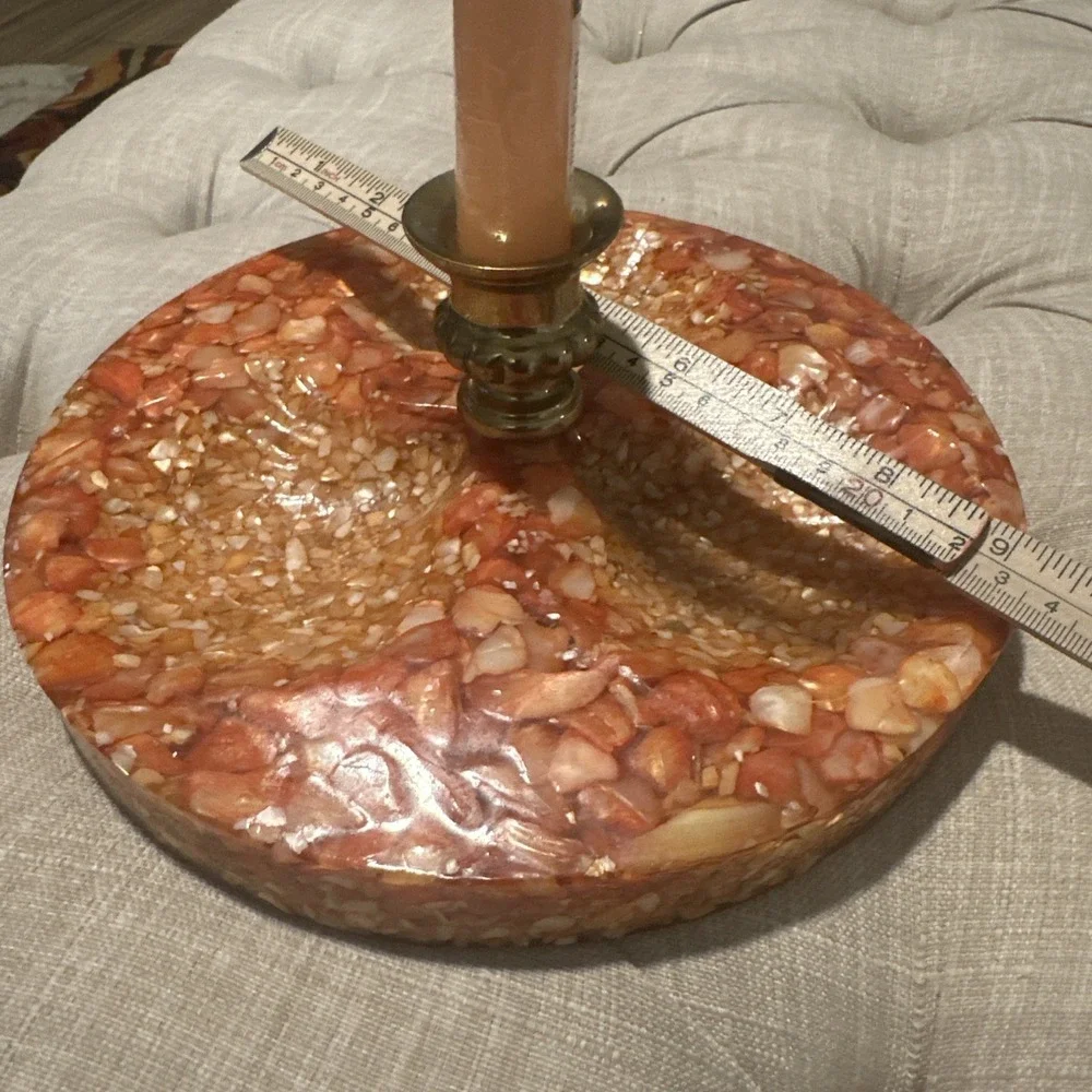 Vintage Mother Of Pearl Lucite Trinket/brass Candle Holder Orange Vomit 9